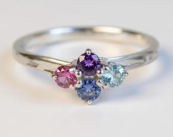Personalized Family Mothers Birthstone Ring with 2 3 or 4 Stones in Sterling Silver or Solid 14k White or Yellow Gold