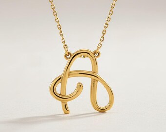 A to Z | Script Initial Pendant Necklace – Sterling Silver or 14k Gold - Uppercase Letters Station Necklace