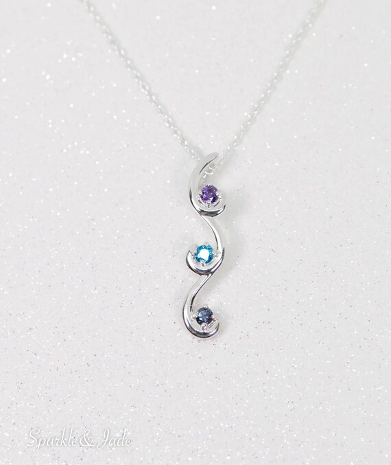 Vertical Double Swirl Mother's Family Birthstone Pendant or Necklace Vertical Double Swirl Mother's Family Birthstone Pendant or Necklace