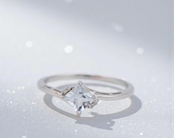 Sterling Silver Princess Square Genuine Gemstone & Diamond Rings - Aquamarine or Peridot - .925 Sterling Silver Ring