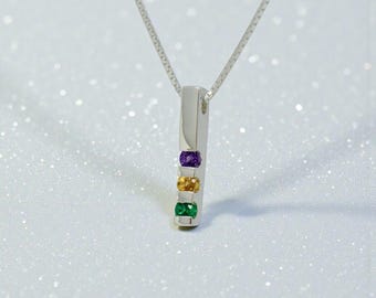 1, 2, 3, 4 or 5 Stones Vertical Bar Channel Set Birthstone Family Pendant or Necklace Sterling Silver Solid 10k 14k White Yellow Rose Gold