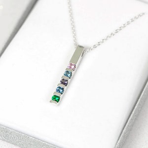 1, 2, 3, 4 or 5 Stones Vertical Bar Channel Set Birthstone Family Pendant Necklace Sterling Silver or Solid 10k 14k White Yellow Rose Gold image 4