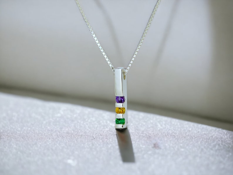 1, 2, 3, 4 or 5 Stones Vertical Bar Channel Set Birthstone Family Pendant Necklace Sterling Silver or Solid 10k 14k White Yellow Rose Gold image 1