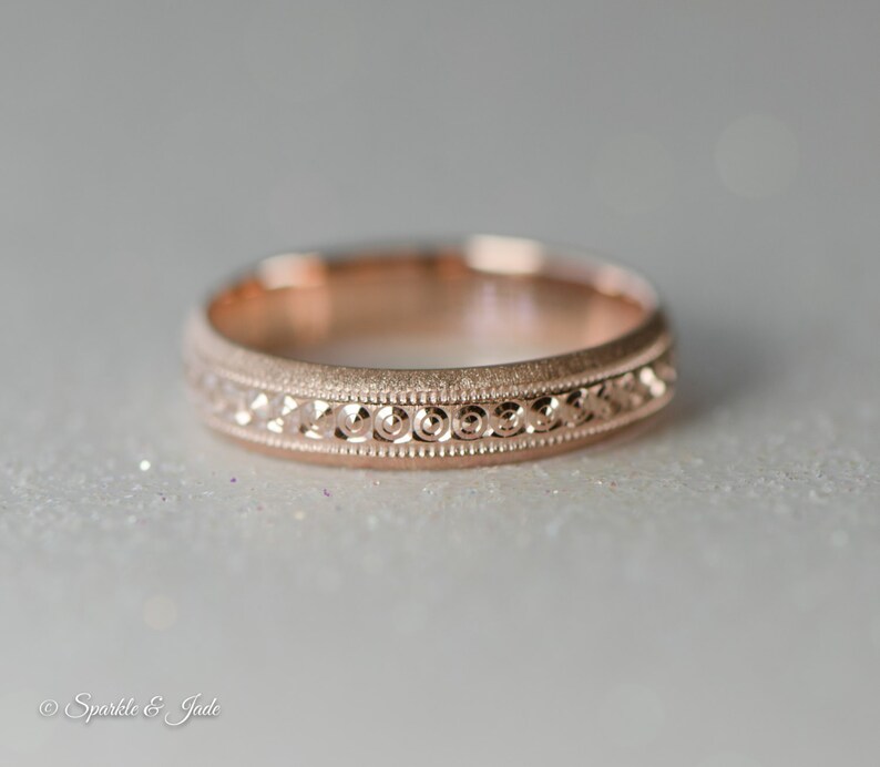 14K Rose Yellow or White Gold Solid 3mm Wide Sparkling Etched Design Wedding Eternity Band