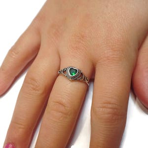 Sterling Silver Children's Birthstone CZ Heart Filigree Ring Various Colors and Sizes Available image 9