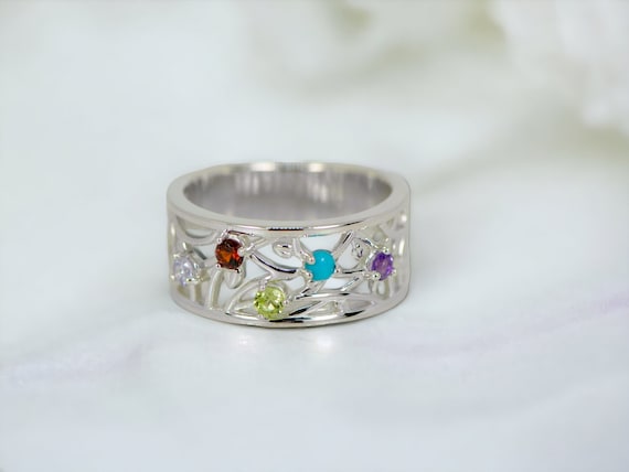 Openwork Diagonal Set Mother's Family 3mm Birthstone Ring Openwork Diagonal Set Mother's Family 3mm Birthstone Ring