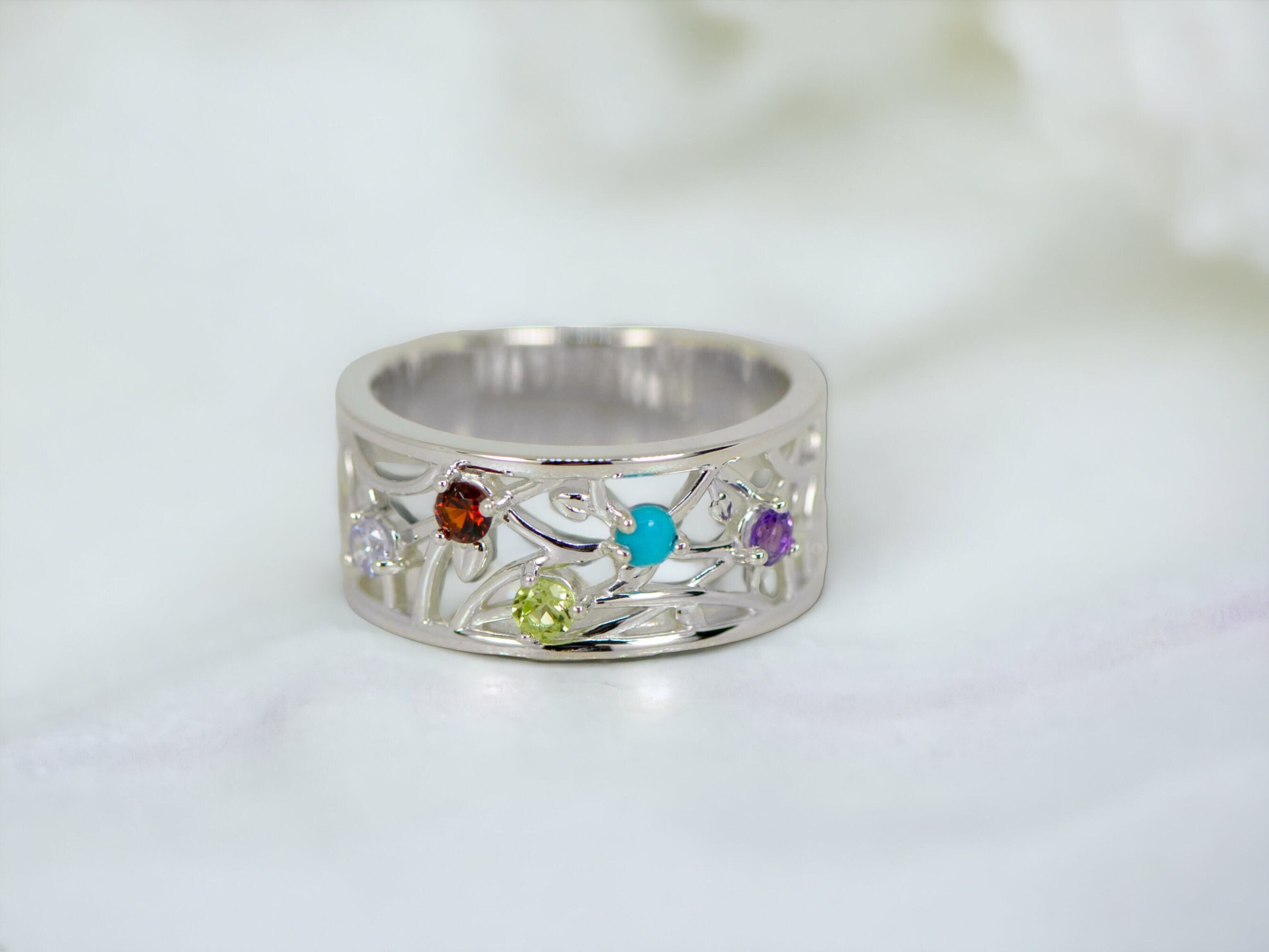 Openwork Diagonal Set Mother's Family 3mm Birthstone Ring Openwork Diagonal Set Mother's Family 3mm Birthstone Ring