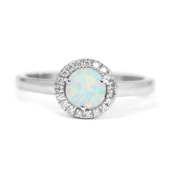 Elizabeth Jewelry Simulated Pink Opal & Diamond Round Ring .925 Sterling Silver Rhodium Finish Elizabeth Jewelry Simulated Pink Opal & Diamond Round Ring .925 Sterling Silver Rhodium Finish