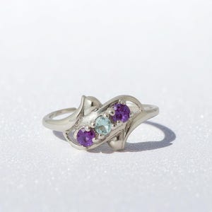 Personalized .925 Sterling Silver Curved Swirl Set Mother&#39;s Family 1 2 3 4 5 Stone Custom Birthstone Ring