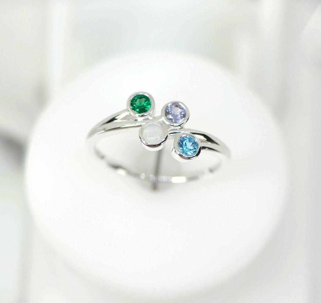 Personalized Bezel Set Birthstone Ring in Sterling Silver Solid 10k, 14k White or Yellow Gold