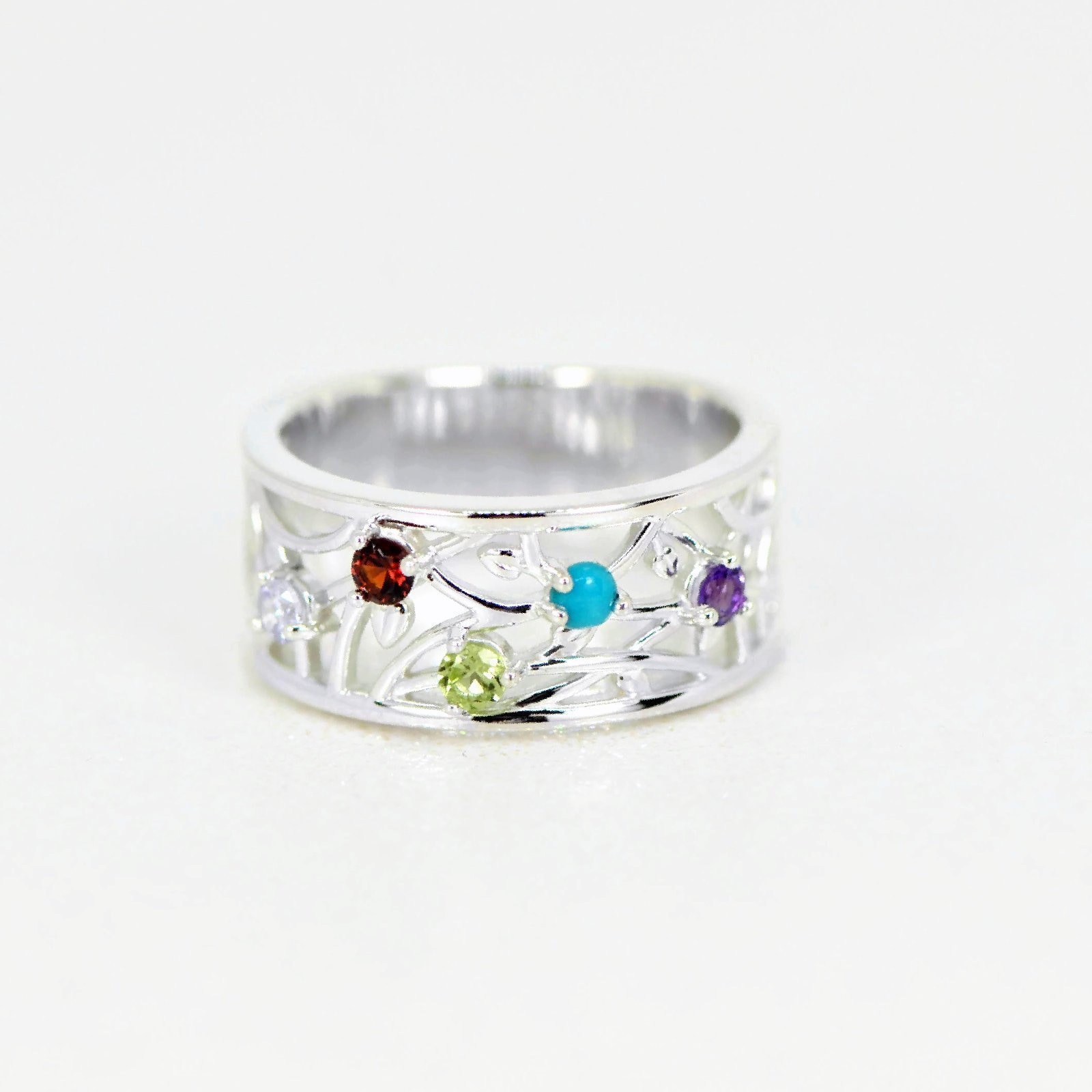 Openwork Diagonal Set Mother's Family 3mm Birthstone Ring Openwork Diagonal Set Mother's Family 3mm Birthstone Ring