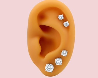 Cubic Zirconia .925 Sterling Silver Earrings - 3mm, 4mm, 5mm, 6mm or 7mm - April Birthstone Imitation Diamond