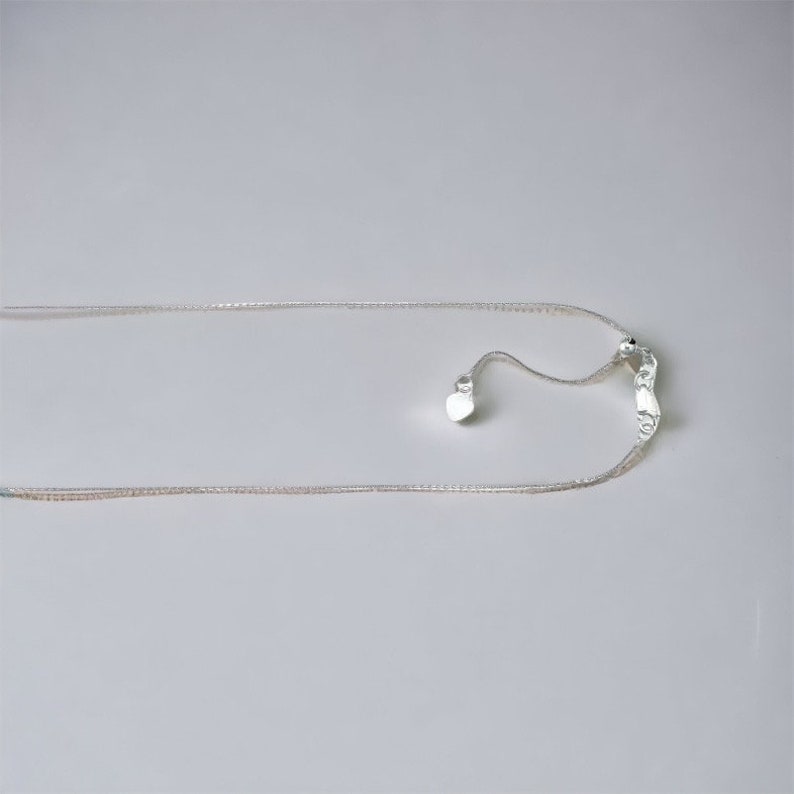 Chaîne de câble réglable en or blanc 10 carats massif de 1,1 mm Bolo de perles coulissantes extensible avec fermeture à pince de homard image 1