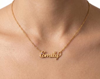 Birthstone Name Plate Necklace in Sterling Silver or Gold - Laser Cut Jewelry - Made in the USA - Personalized Custom Pendant - Cursive