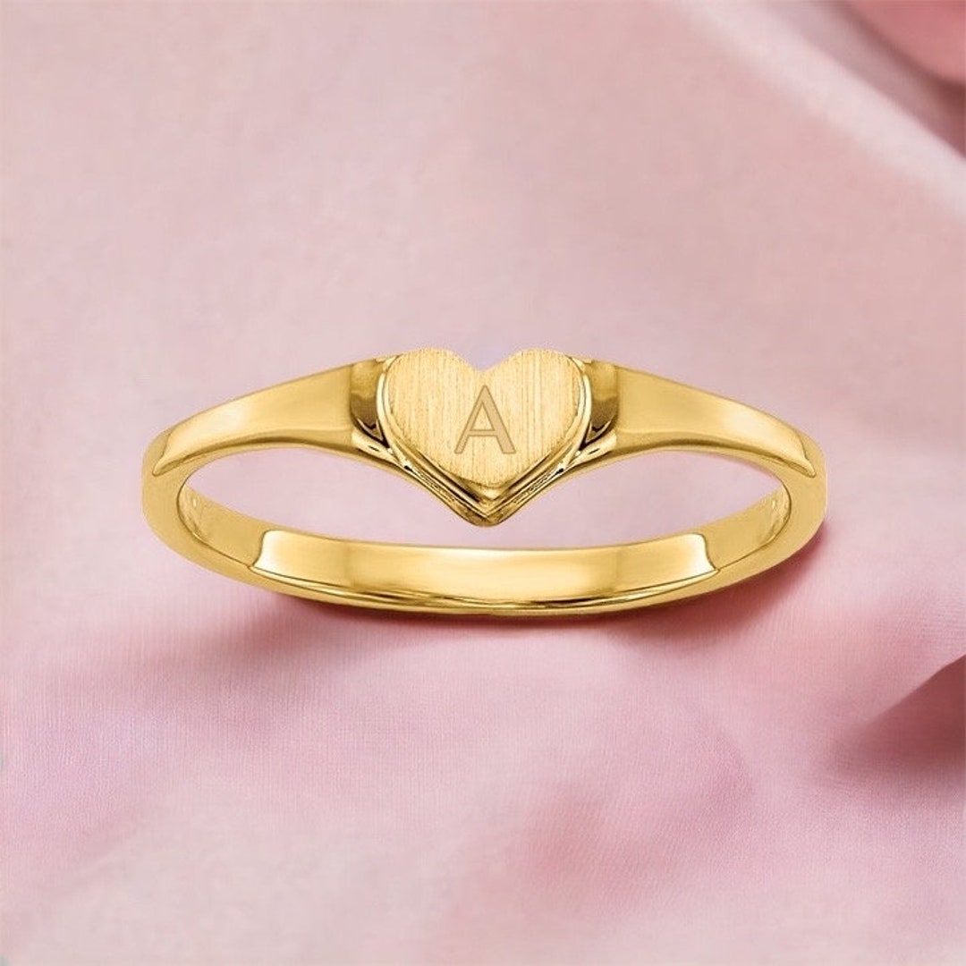 14k Yellow Gold Baby Childrens Ring With Engraved Initial Etsy