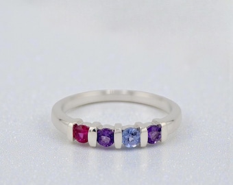 Personalized 1 2 3 4 5 Birthstone Channel Set Mother's Family Round Ring Sterling Silver; Solid 10k or 14k White Yellow or Rose Gold