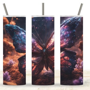 Kosmische Blume 20 Unzen Skinny Tumbler Wrap, Sublimation Design digitaler Download PNG sofortige digitale Datei, Fantasy Butterfly Tumbler Wrap