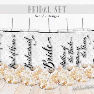 Bridal Party Design Set, 20oz Skinny Tumbler Wrap, Sublimation Design Digital Download PNG Instant DIGITAL File, Autumn Floral Bride Wedding