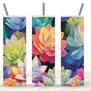 Succulents Tumbler 20 oz Skinny Wrap, Sublimation Digital Design Download PNG Instant DIGITAL File, Vibrant Plant Wrap