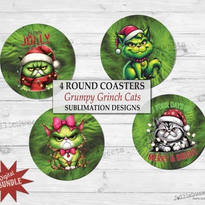 Grumpy Grinch-kattunderlägg, rund PNG-sublimeringsdesign, omedelbar digital nedladdning