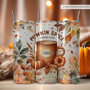 Pumpkin Spice Coffee Tumbler Wrap, 20 oz Skinny Sublimation Design PNG Digital File Only
