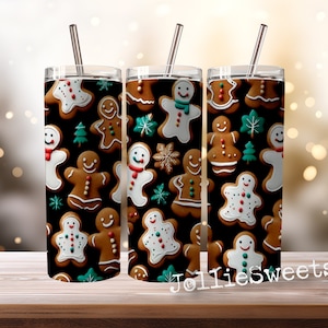 Holiday Gingerbread 3D Tumbler Wrap, Christmas treat cookie pattern, 20oz Skinny Sublimation Design Download PNG Instant DIGITAL File