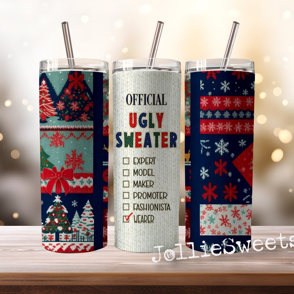 Ugly Sweater Tumbler Wrap, 20 oz Skinny Sublimation Design, Download PNG Instant DIGITAL File, Funny Christmas Sweater Tumbler