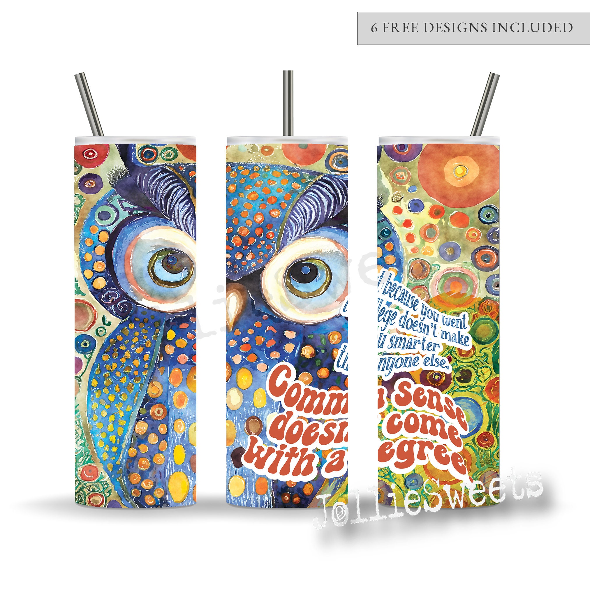 Funny Retro Owl 20oz Skinny Tumbler Wrap, Sublimation Design, Download PNG Instant DIGITAL, Humorous
