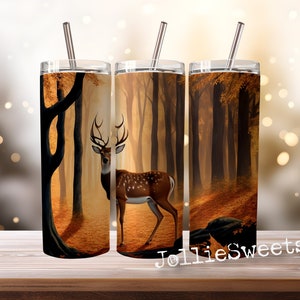 Gold Deer 20 oz Skinny Tumbler Wrap, Sublimationsdesign Download PNG Instant DIGITAL-Datei, Jäger Natur Thema Wrap