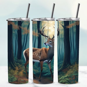 Deer 20 oz Skinny Tumbler Wrap, Sublimation Design Download PNG Instant DIGITAL File, in the woods forest animal Wrap