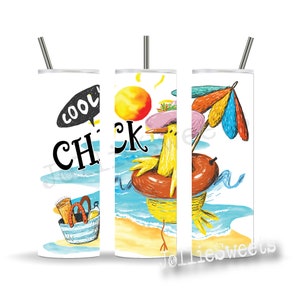 Zabawny kubek z kurczakiem, 20 oz., chudy projekt sublimacji, pobierz PNG Instant DIGITAL, kreskówka kura fajna laska na plaży kubek
