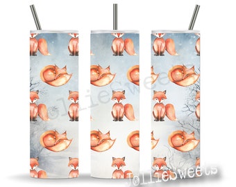 Fox Tumbler Wrap, 20 oz Skinny Sublimation Design, Download PNG Instant DIGITAL, Winter Foxes Seamless Pattern Tumbler Wrap