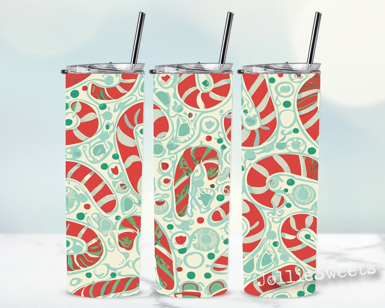 Candy Canes Doodle Pattern Wrap, Abstract Christmas 20oz Skinny Tumbler
