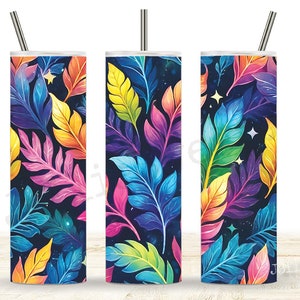Colorful Leaves Tumbler 20oz Skinny Wrap, Sublimation Digital Design Download PNG Instant DIGITAL File, Vibrant Leaf Pattern Wrap