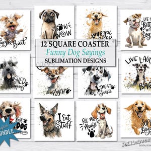 Funny Dog Faces Sayings, Square Coaster Sublimation Bundle, PNG printable, instant download graphics, Sarcastic Dog Lover Designs