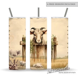Adesivo per bicchiere termico con capra che sbircia, design rustico con animale da fattoria, per 20 oz (file digitale PNG)