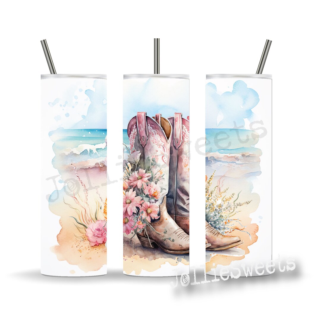 Coastal Cow Girl 20 Oz Skinny Tumbler Sublimation Design Digital ...