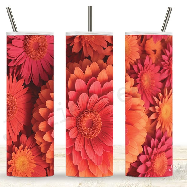 3D Flower 20oz Skinny Tumbler Wrap, Sublimation Design Digital Download PNG Instant DIGITAL File, Bright Orange Zinnia Floral Tumbler Wrap