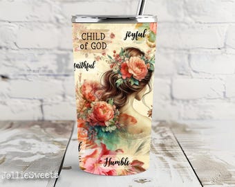 Christian Woman Tumbler Wrap, 20 oz Skinny Tumbler Sublimation, Design Instant Digital Download Only, Faith Bible Inspiration Quotes
