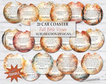 Höstbibelverser bilunderlägg, höstscener tro, bilmugghållare, PNG direktnedladdning sublimeringsöverföringsgrafik, bibelkonst