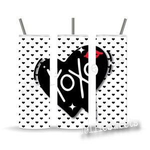 Cartoon Hugs and Kisses Tumbler Wrap, Black Speech Bubble XOXO, Sublimation Design Digital Download PNG Instant DIGITAL File, 20 oz Skinny