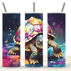 Turtle Tumbler 20oz Skinny Wrap, Sublimation Digital Design Download PNG Instant DIGITAL File, Bright Mosaic Cosmic Turtle Tumbler Wrap