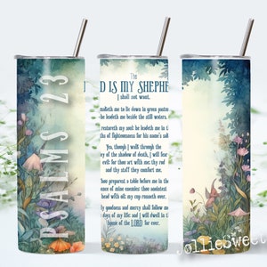 Bible Verse 20 oz Skinny Tumbler Wrap, Faith Sublimation Design, PNG Digital Download ONLY PNG, Psalms 23 The Lord is My Shepherd Wrap Art