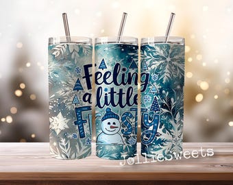 Frosty Snowman Tumbler Wrap: Blue Winter Holiday Design (Digital Download)