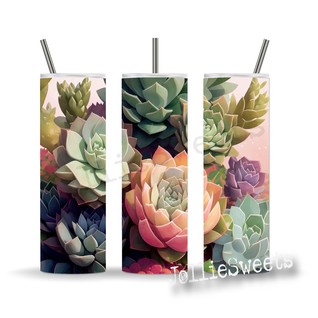 3D Pastel Succulents Tumbler 20 Oz Skinny Wrap, Sublimation Digital ...