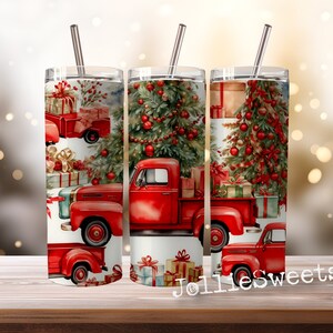 Red Truck Christmas Tumbler Wrap: Vintage Holiday Design (PNG Digital File)