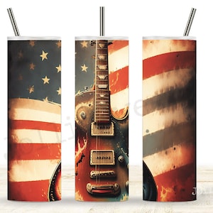 American Flag Guitar Tumbler Wrap: Patriotic 20oz Skinny Design (Digital Download)