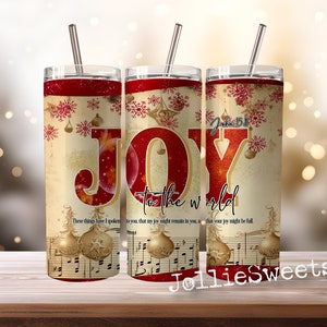 Christmas 20oz Skinny Tumbler Wrap, Sublimation Design Download PNG Instant DIGITAL File, Joy To the World Bible Verse Tumbler Wrap