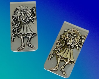 Rosebud Money Clip in Nickel Silver with White or Yellow Brass Cats by 100mics