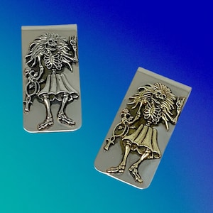Rosebud Money Clip in Nickel Silver with White or Yellow Brass Cats by 100mics
